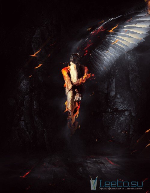 Падший ангел с одним крылом в Фотошопе