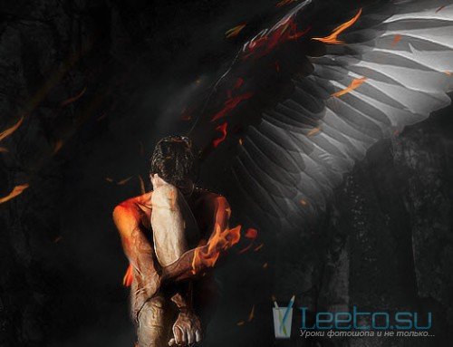 Падший ангел с одним крылом в Фотошопе
