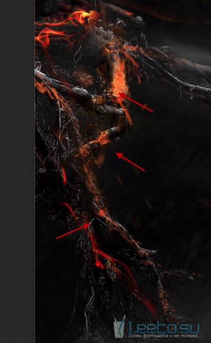 Сюрреалистичная сцена горящего дерева в Фотошопе