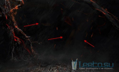 Сюрреалистичная сцена горящего дерева в Фотошопе