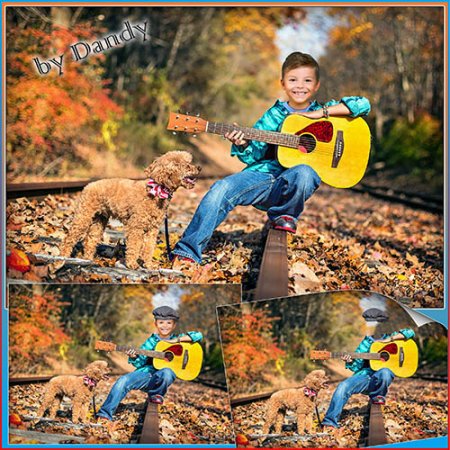 Шаблон для фотошопа - мальчик с гитарой и собачкой