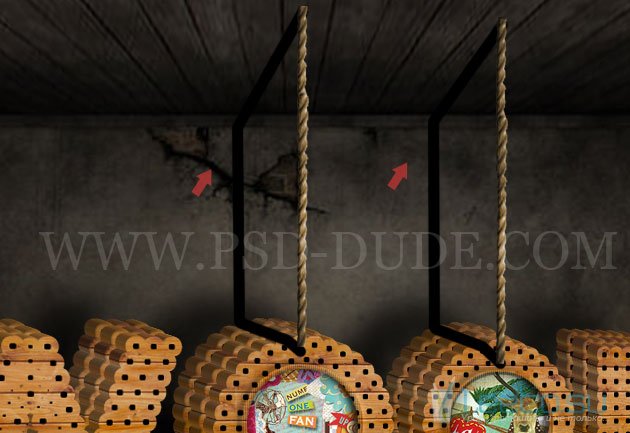 Винтажные деревянные буквы на верёвках в Фотошопе