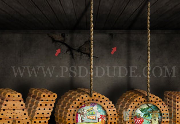 Винтажные деревянные буквы на верёвках в Фотошопе